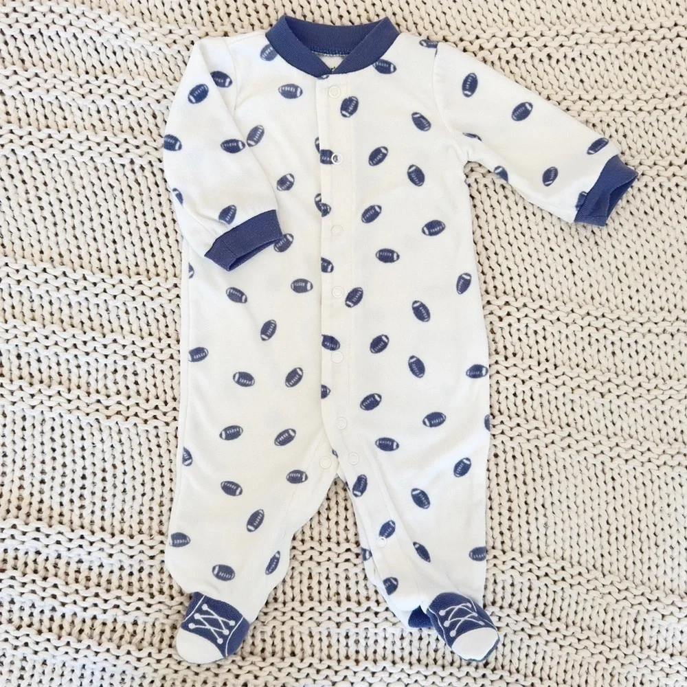 Carter’s Baby Boy Football Fleece One Piece Zip Up Footies Onesie Pajama Size 3M